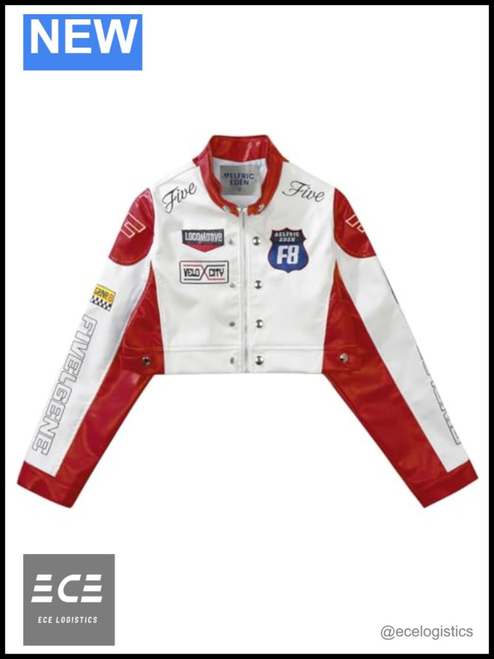 Faux Leather Cropped Moto Biker Jacket Embroidered Zip Fitted Coat
